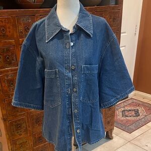 Stockholm Atlier & Other Stories Blue Denim Oversized Short Sleeved  Jacket Top